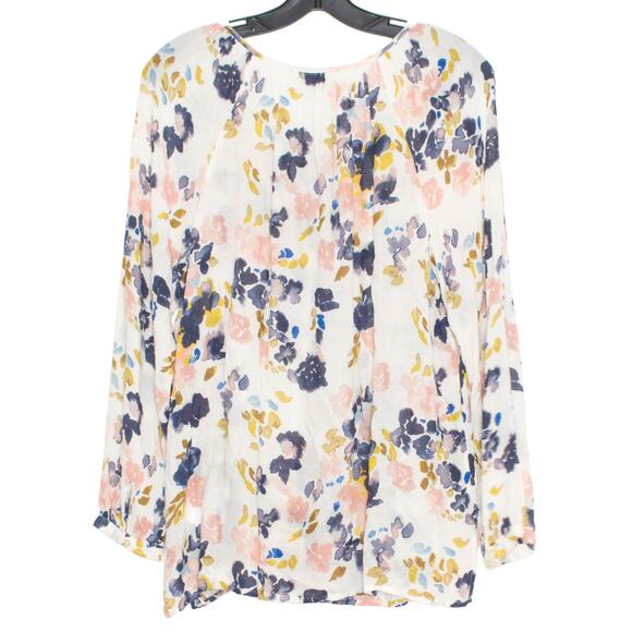 Lucky Brand Womens Top Tie Neck Button Floral Gauzy Beachy Watercolor Medium EE - Picture 2 of 9